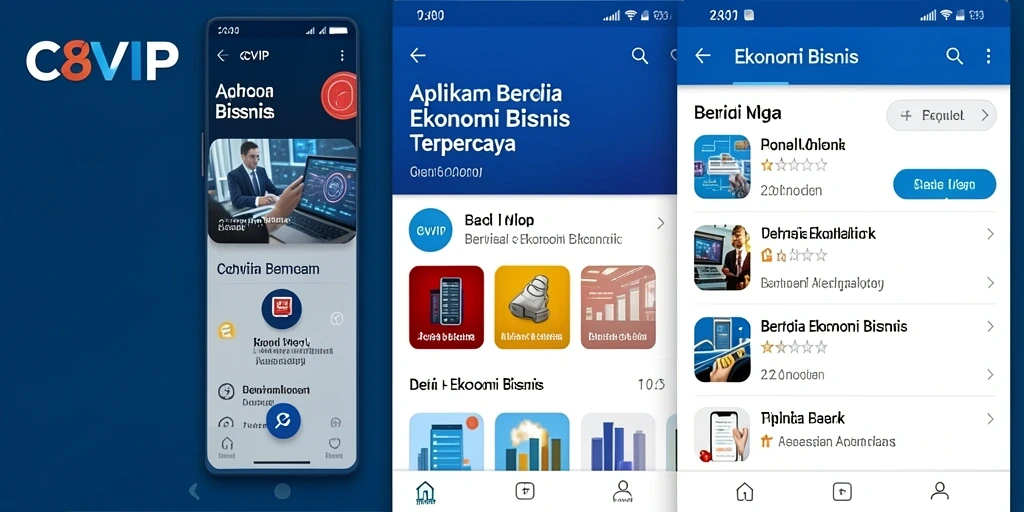 Antarmuka C8VIP menampilkan berita ekonomi dan bisnis terbaru dengan desain yang bersih.