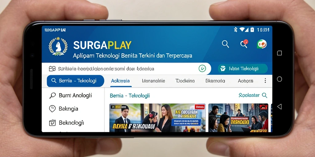 Tampilan antarmuka SURGAPLAY yang menarik dan modern untuk berita teknologi.